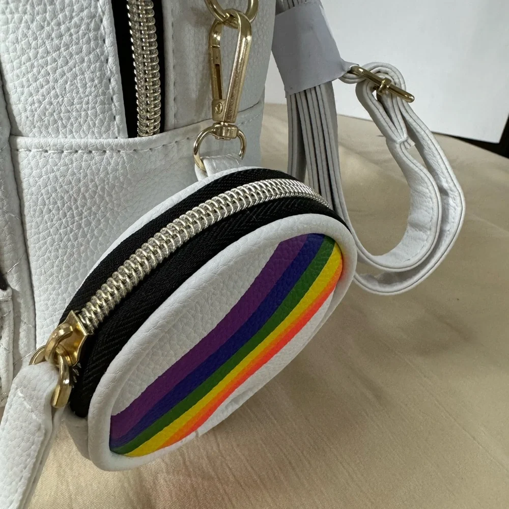 backpack purse 2 zippered compartments detachable coin purse NWT rainbow decor